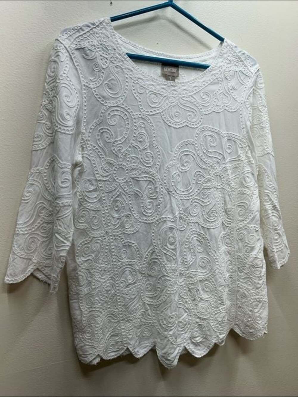 Chico's White Embroidered Scoop-Neck Blouse